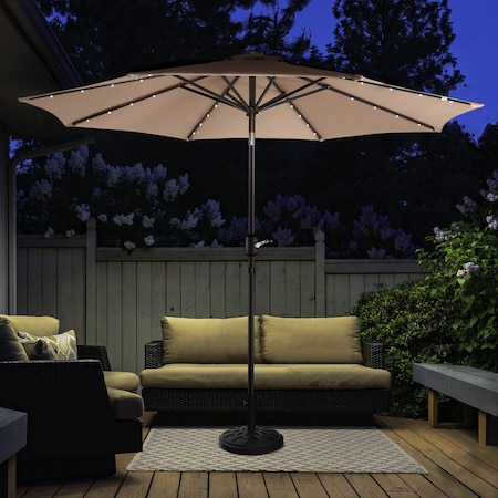Villacera 9-Foot LED Outdoor Patio Umbrella with Base, Beige 83-OUT5420B